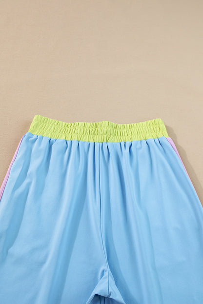 Sky Blue Color Block Detail Casual Two-piece Outfit