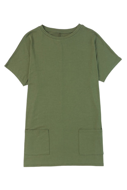 Khaki Side Pockets Short Sleeve Tunic Top