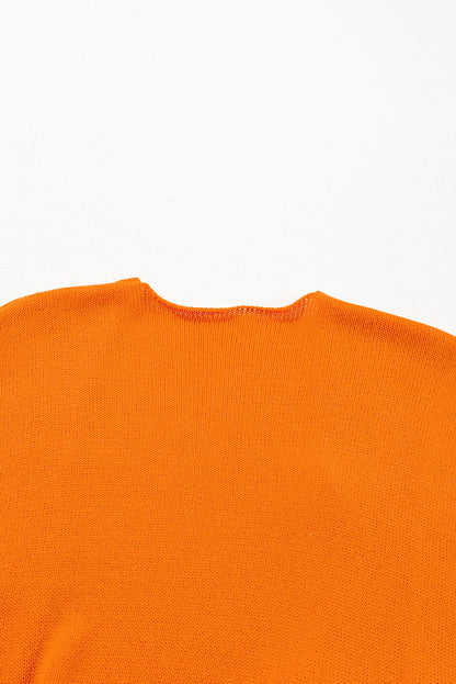 Orange Floral Print Knitted Open Front Loose Cardigan