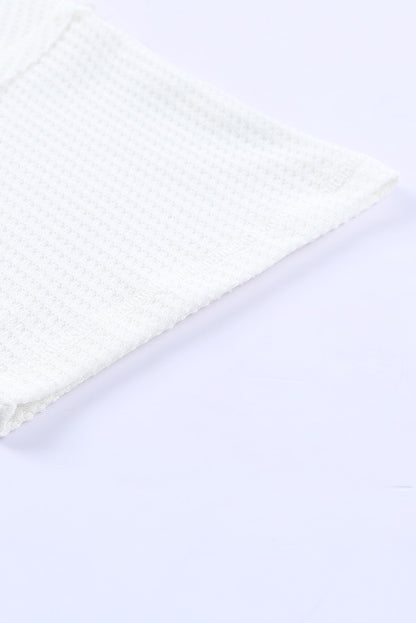 White Waffle Knit Drop Shoulder Loose Top