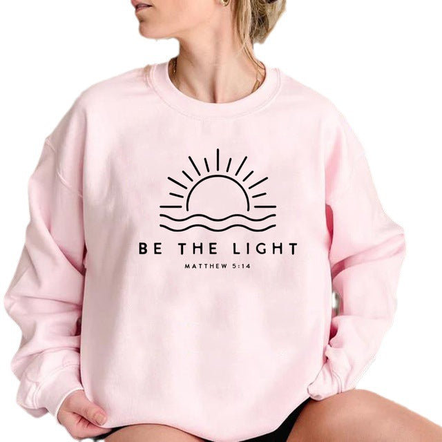 Women's Fleece-lined Crew Neck Sweater Plain Slogan