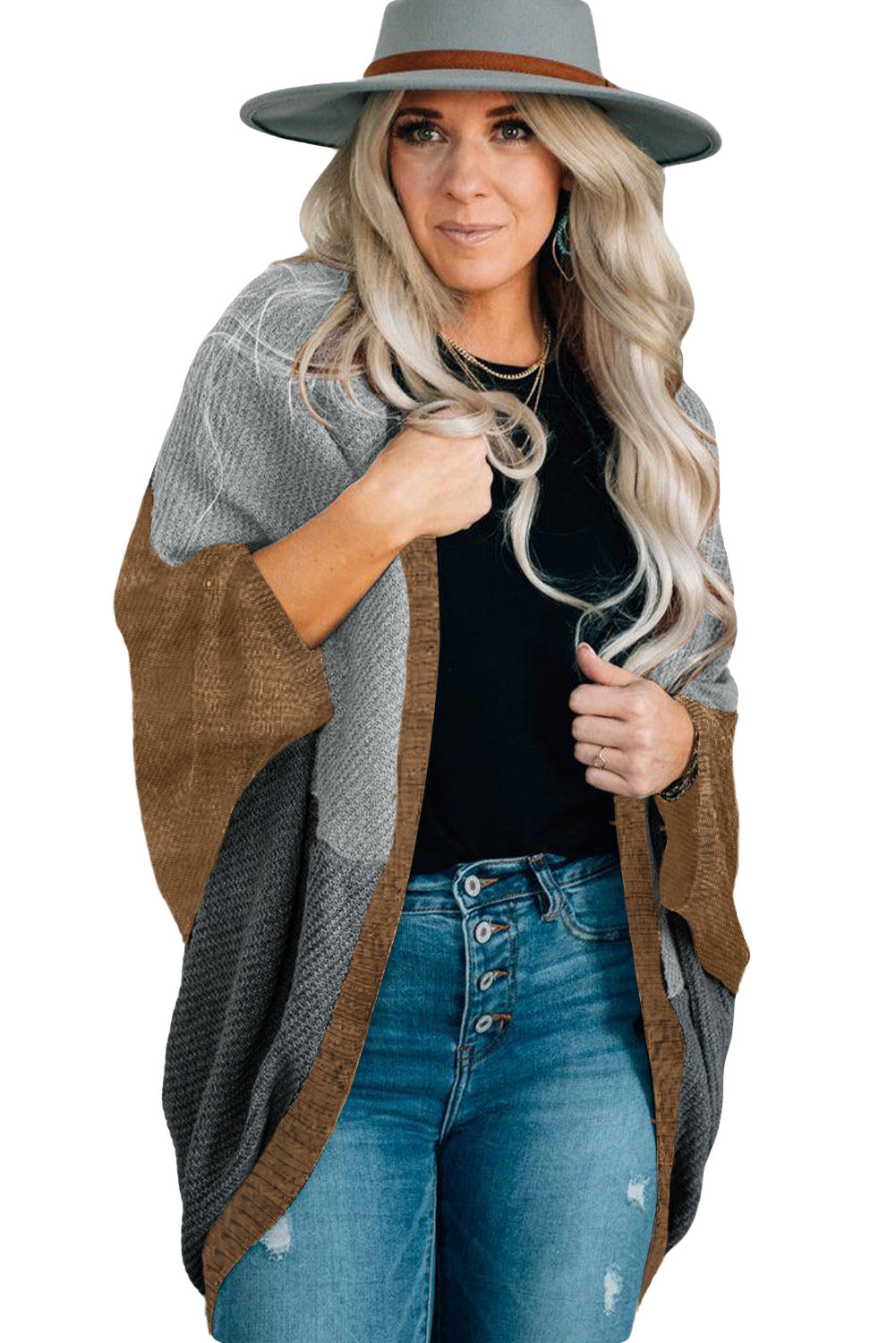 Orange Neutral Colorblock Drapey Cardigan