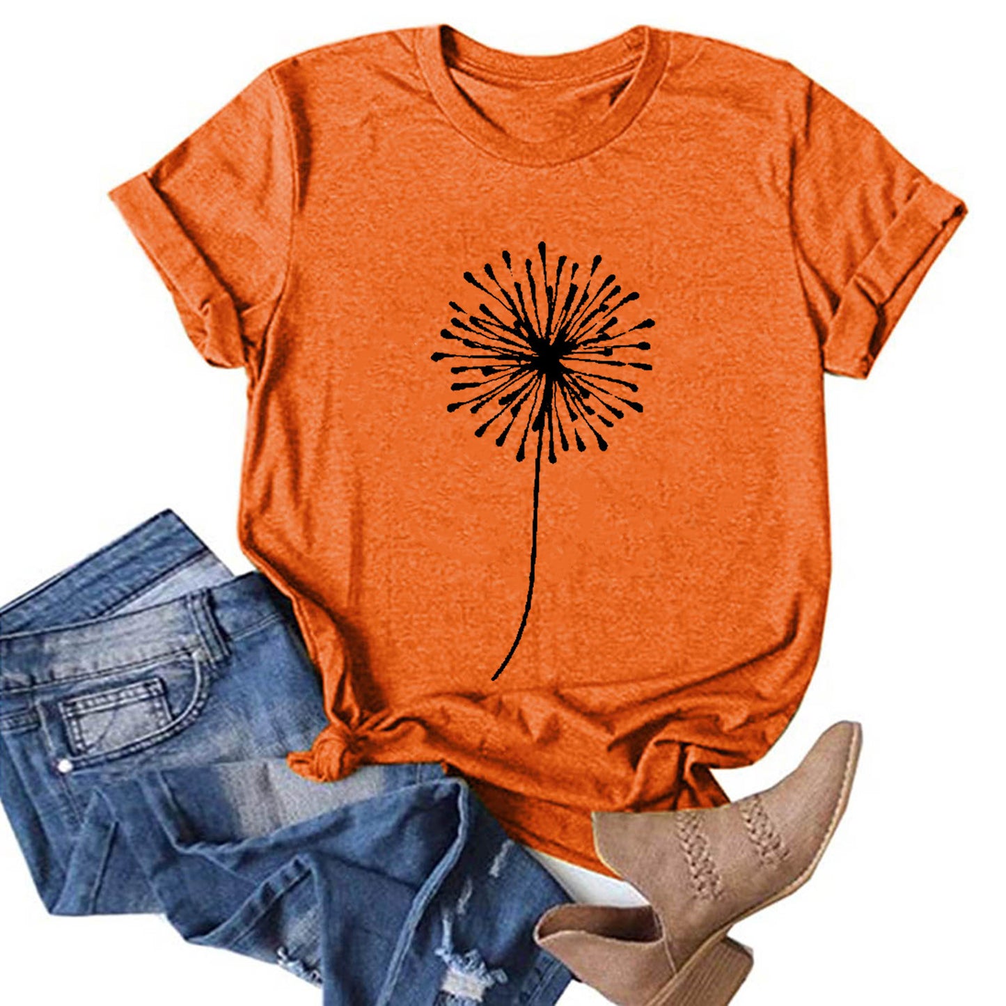 Men's And Women's Fashion Sunflower Print Short-sleeved T-shirt Top
