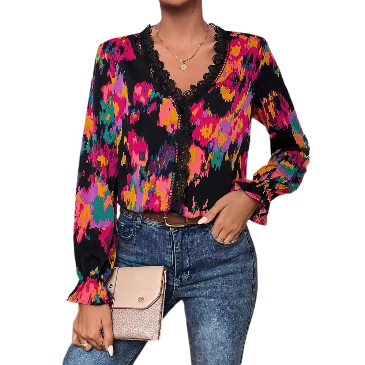 In-stock Womens Bohemian Graffiti-print Shirt