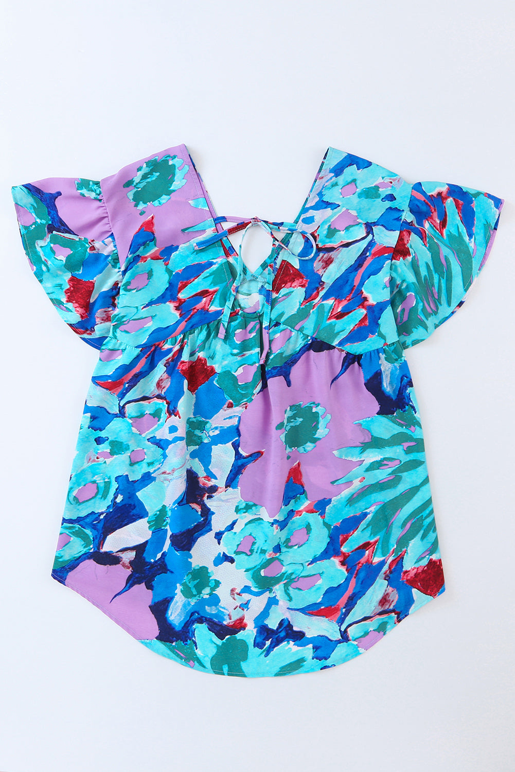 Red Abstract Floral Print V Neck Plus Blouse