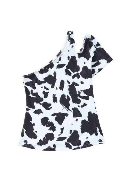 White Western Cow Spots Slim Fit T-shirt