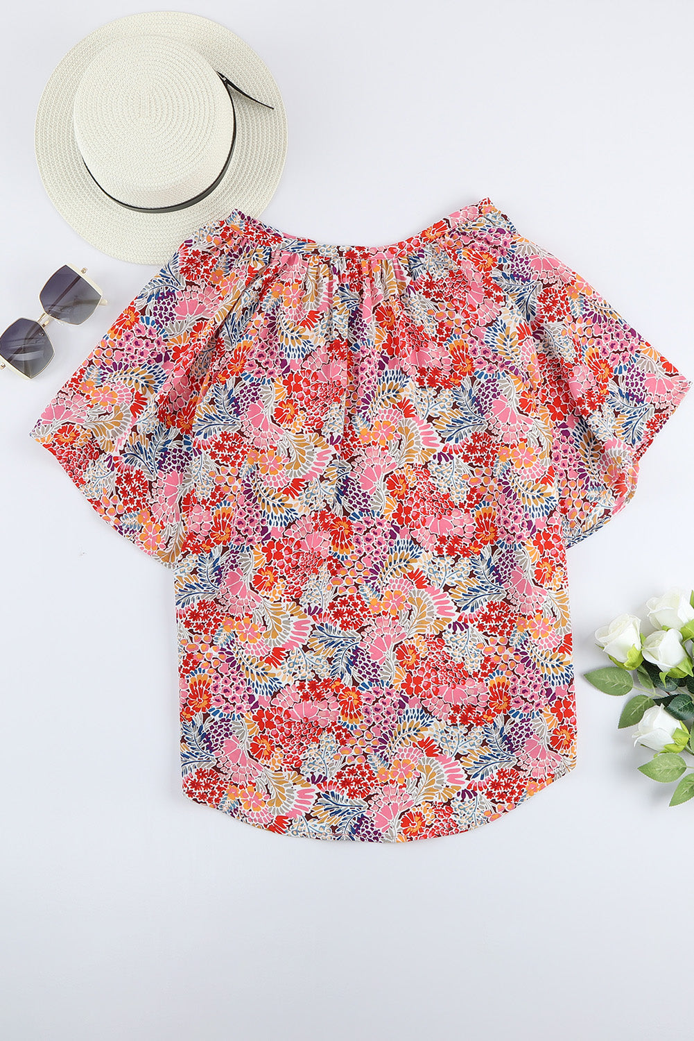 Red Cakewalk Floral Smocked Blouse