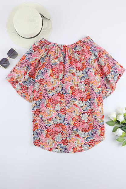 Red Cakewalk Floral Smocked Blouse
