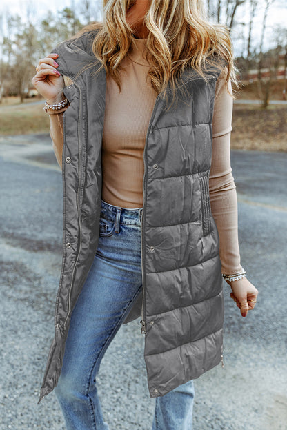 Chestnut Hooded Long Quilted Vest Coat