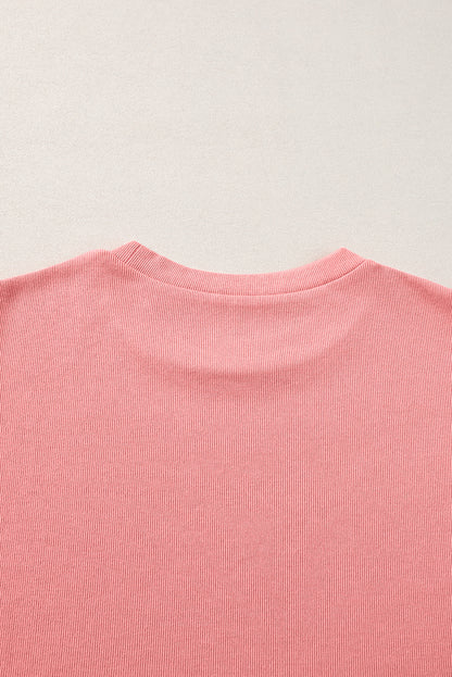 Peach Blossom Contrast Ricrac Floral Sleeve Top