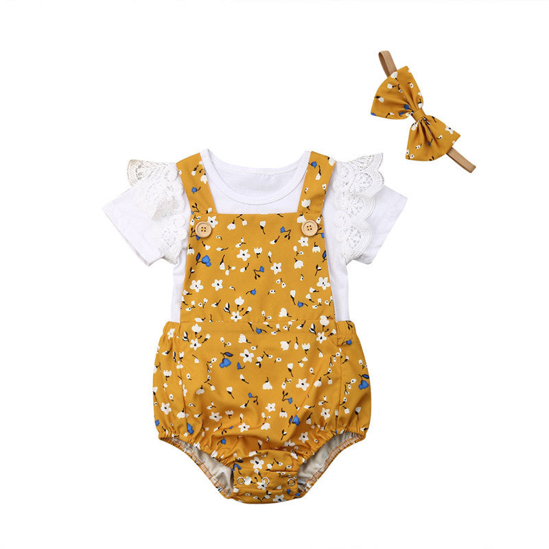 Children's Clothing Yellow Floral Strap Triangle Rompers Suit