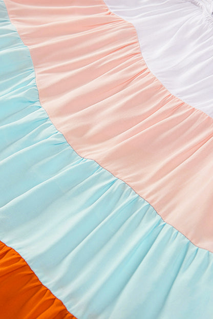 Multicolor Frill Tiered Colorblock A-line Sundress