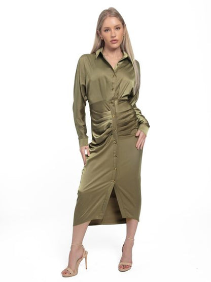 Stylish Pleated Shirt Dress H732AZTZLN