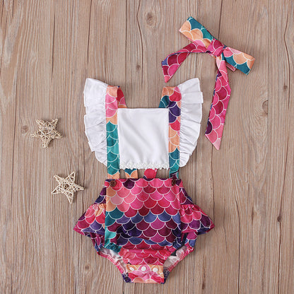 Summer Flying Sleeve Suspender Romper Top Bow Tie Towel Two-piece Children's Clothing