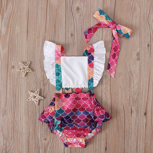 Summer Flying Sleeve Suspender Romper Top Bow Tie Towel Two-piece Children's Clothing