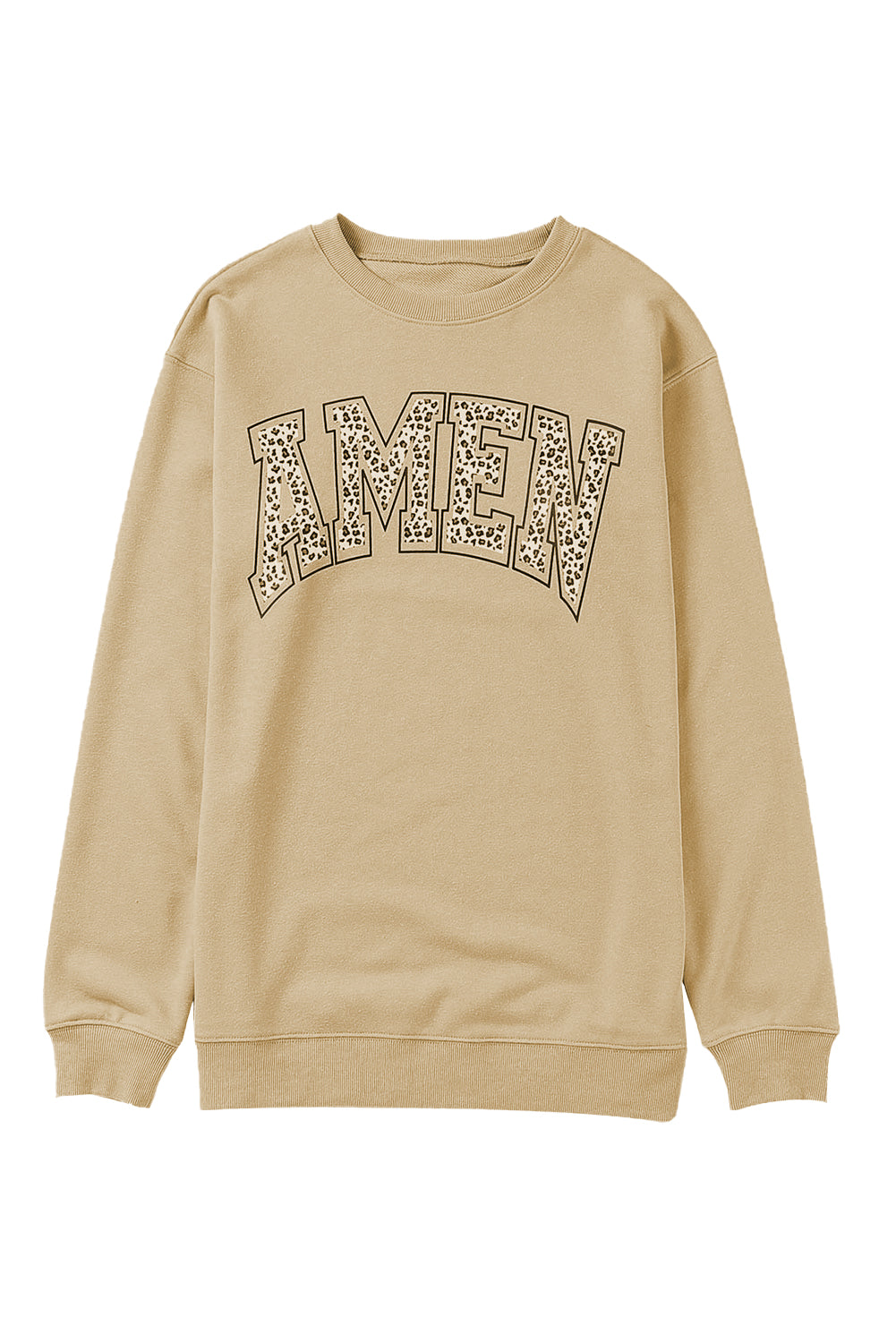 Pink AMEN Leopard Letter Print Oversized Pullover Sweatshirt