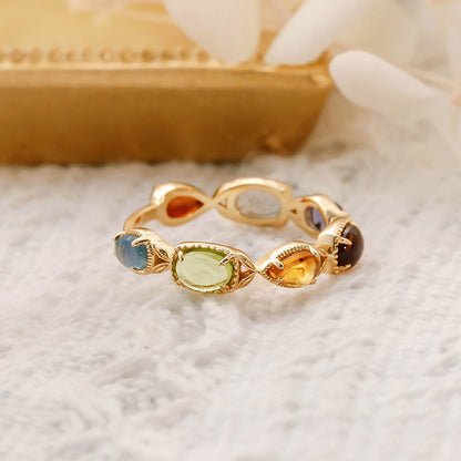 Artistic Retro 925 Silver Citrine Olivine Lengthened Ring