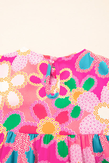 Multicolor Floral Print Bubble Sleeve Shirt