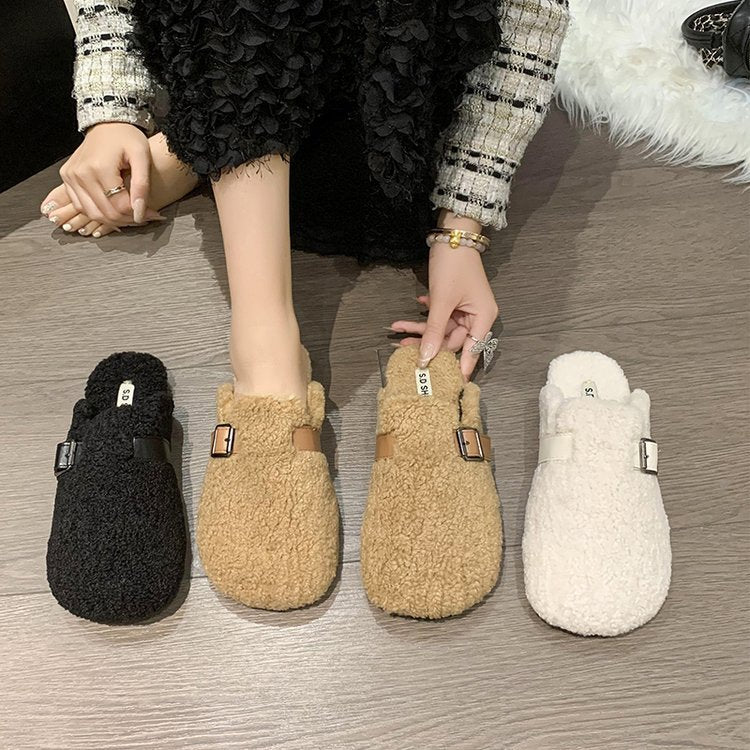 Women's Fashion Flat Bottom Slip-on Closed Toe Half Slippers