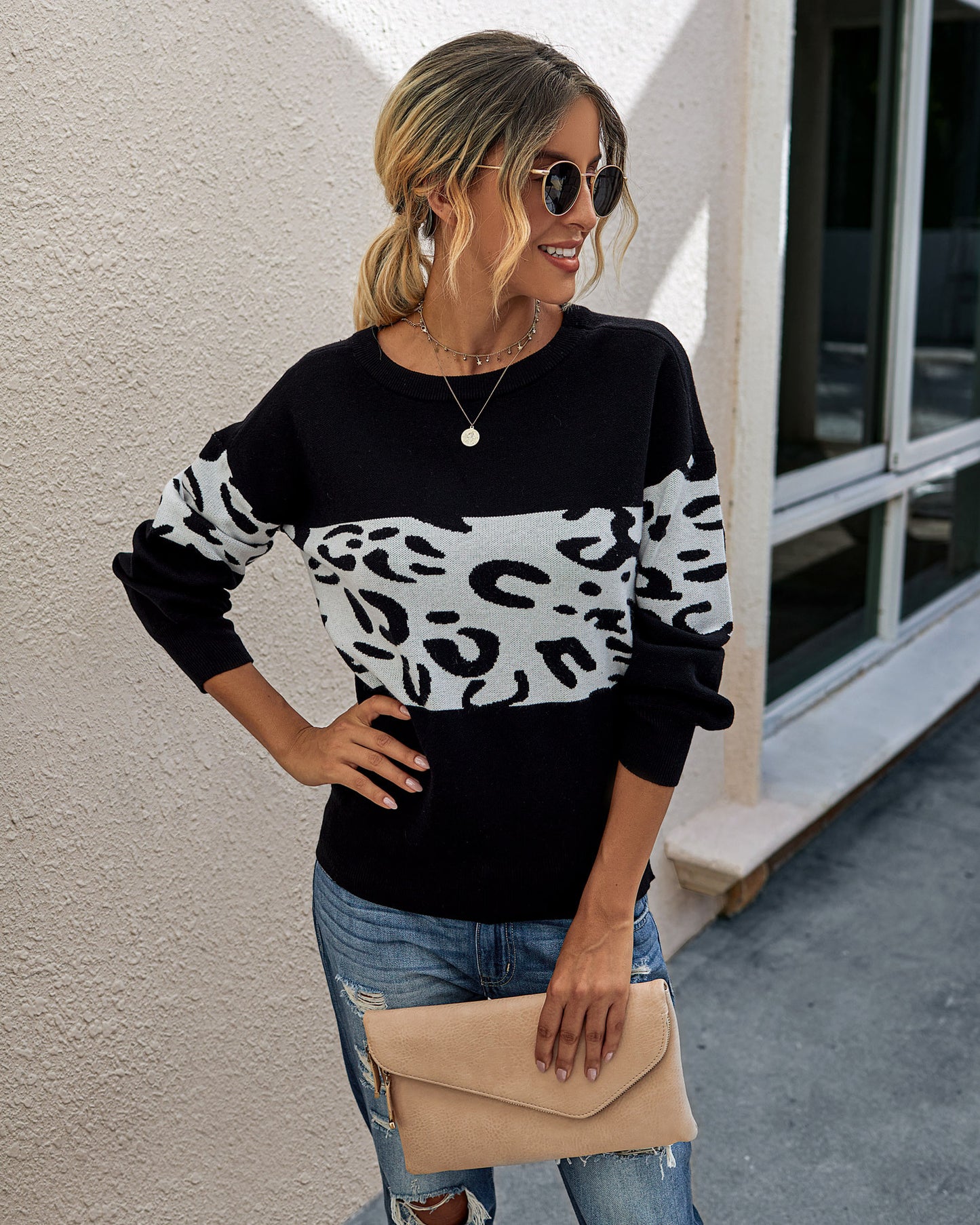 Round neck pullover women's sweater