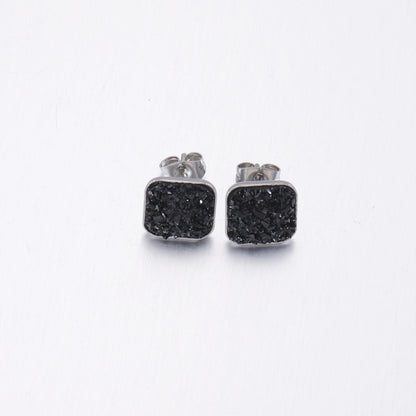 Girls' Sweet Personality Ear Studs Multi-specification Square Concave-convex Vug Starry Rhinestone Earrings