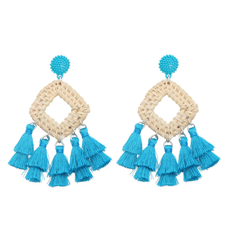 Rattan raffia tassel earrings