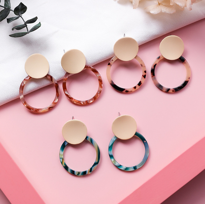 Geometric earrings retro simple temperament acrylic acrylic paint circle earrings female