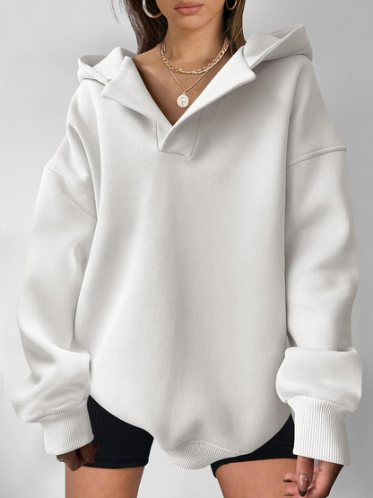 Women's Long Sleeve Hooded Solid Color Loose Sweater