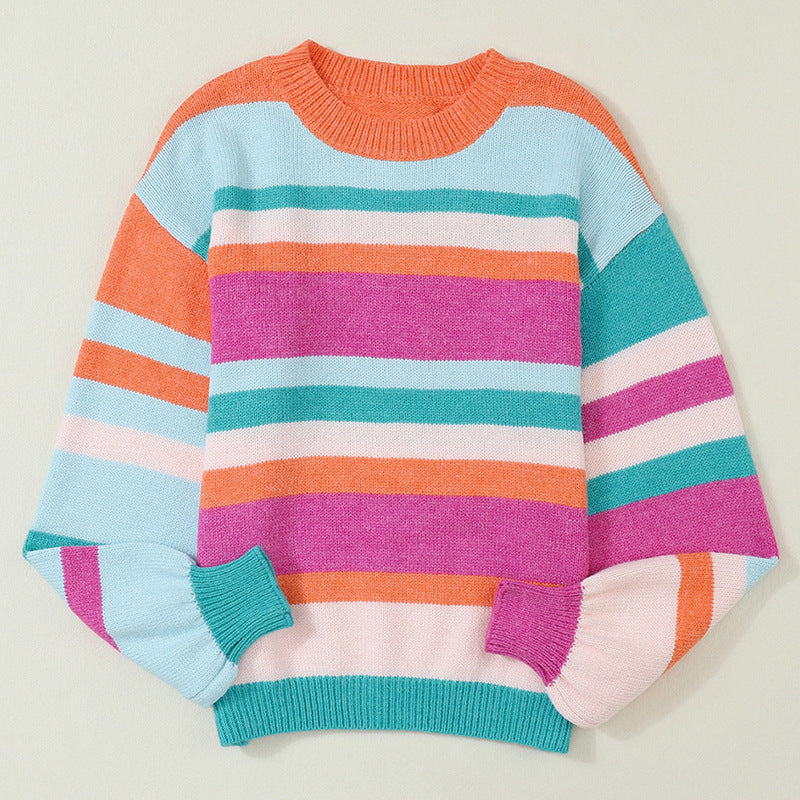 Casual Loose Color-Block Pullover Women's