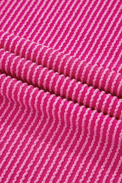 Bright Pink Corded Contrast Edge Drop Shoulder Long Sleeve Top