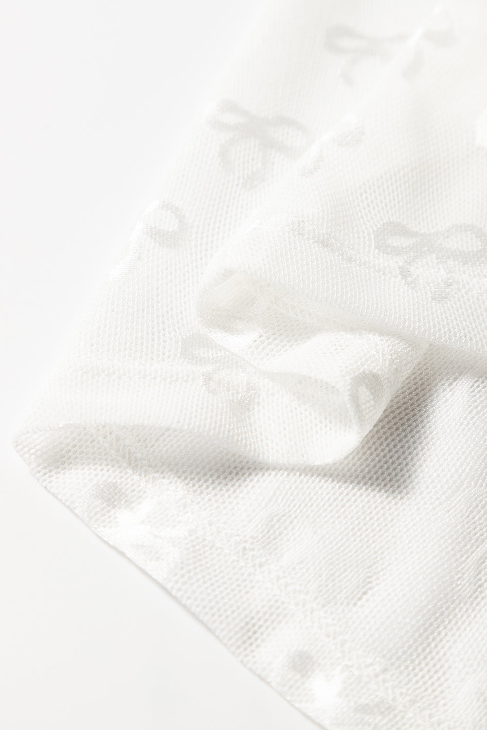 White Mesh Bow Pattern Long Sleeve Top
