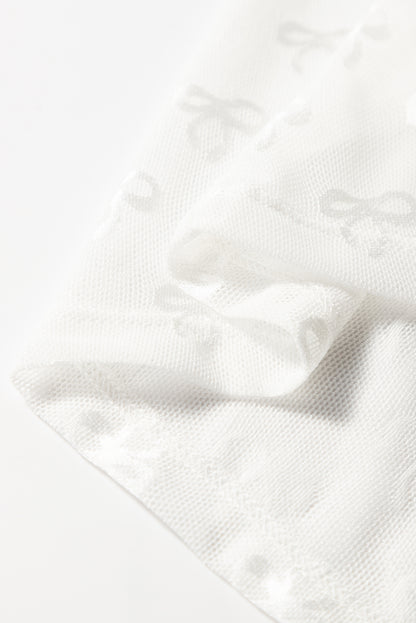 White Mesh Bow Pattern Long Sleeve Top