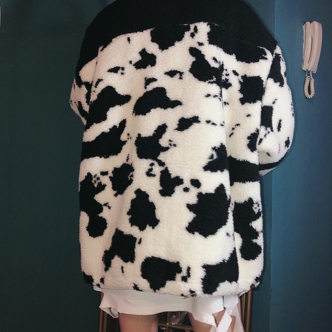 Cow pattern road plush padded cotton clothing