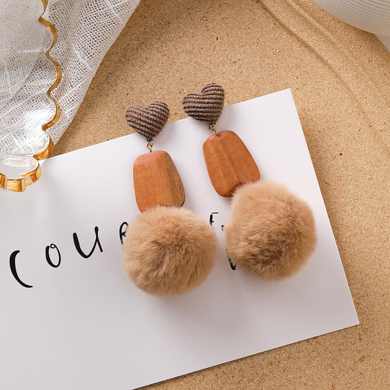 Sweet girl brown earrings literary retro cool acrylic plush earrings wild net red earrings