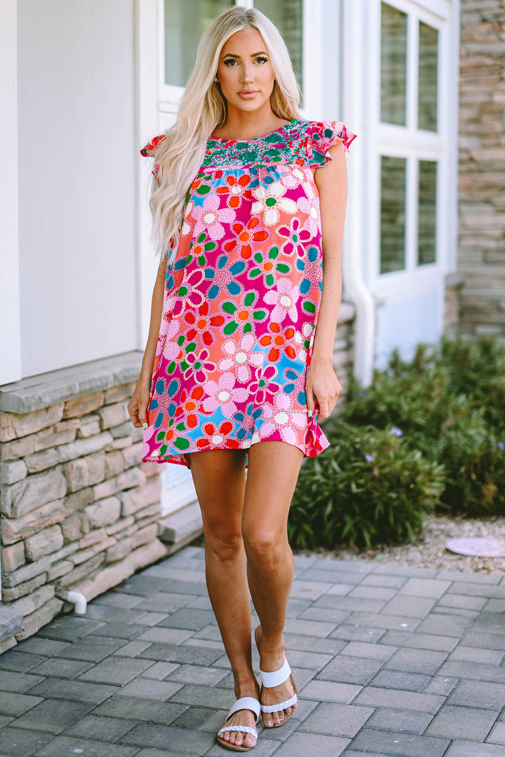 Multicolor Floral Print Bubble Sleeve Shirt
