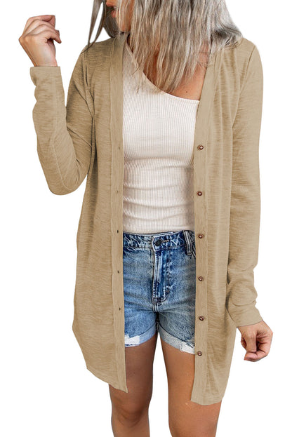 Solid Color Open-Front Buttons Cardigan