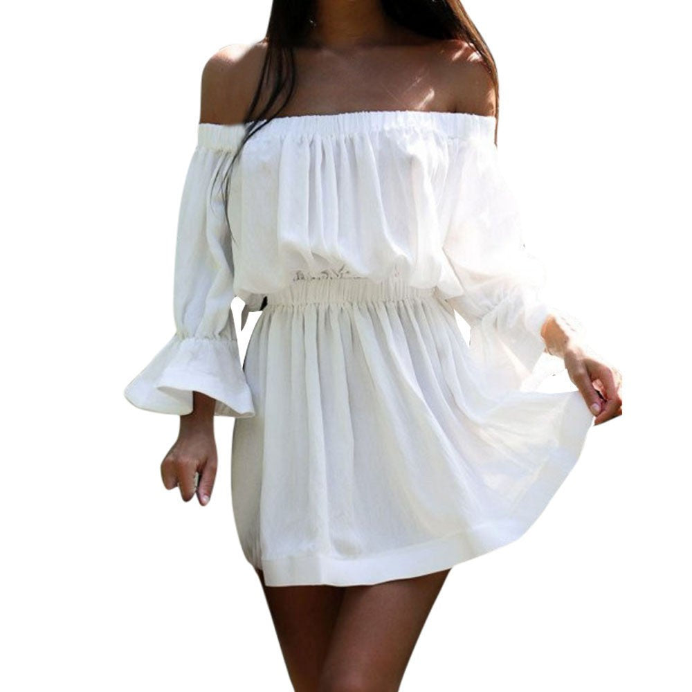 One-line neck waist sexy dress