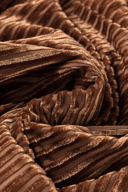 Chestnut Half Zip V Neck Ribbed Velvet Top