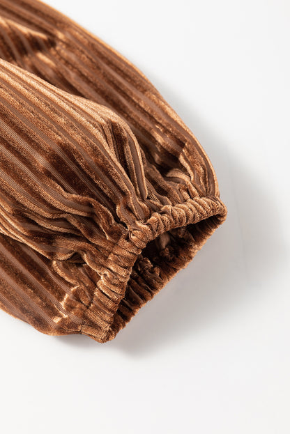 Blackish Green Smocked Ribbed Velvet Babydoll Top