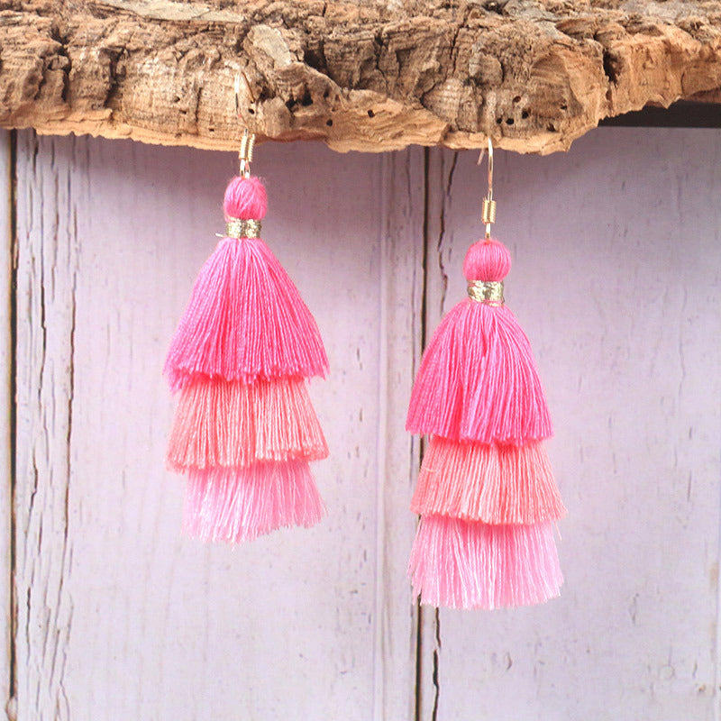 Wool stitching tassel earrings