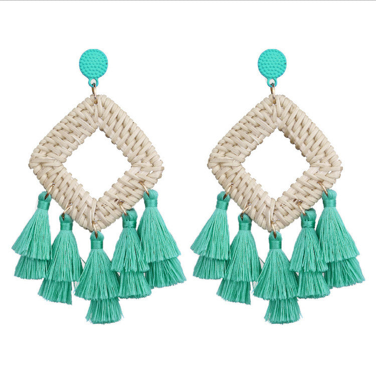 Rattan raffia tassel earrings