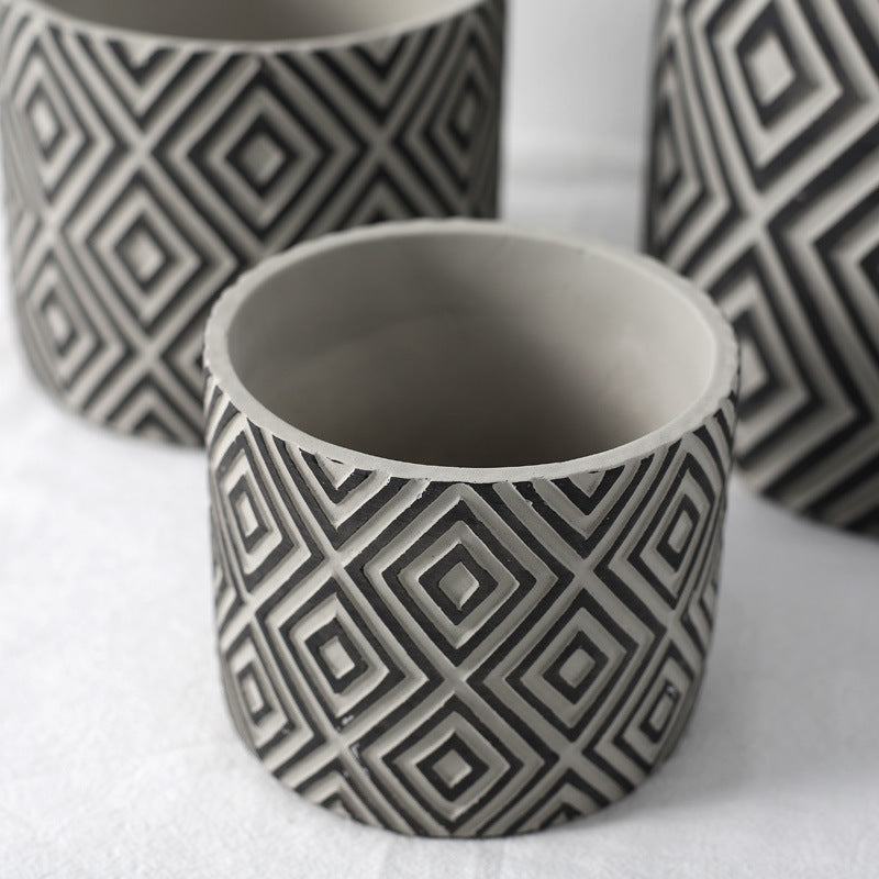 Cement Flower Pot Green Plant Diamond Pattern Vase Creative Retro Nordic INS