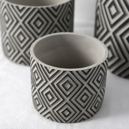Cement Flower Pot Green Plant Diamond Pattern Vase Creative Retro Nordic INS