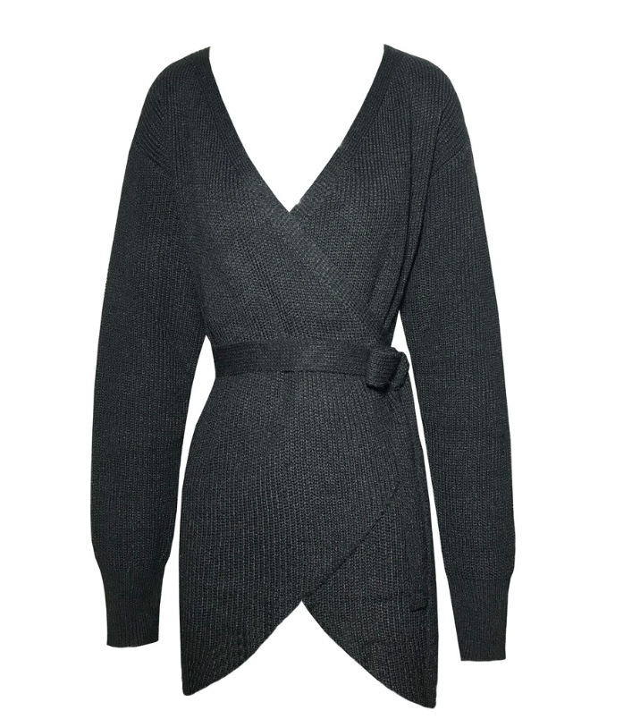 Off-the-shoulder V-neck belt dress