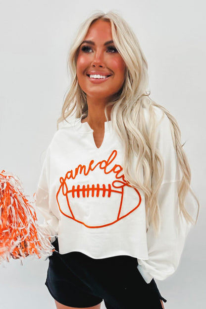 Orange Game Day Lettering Rugby Notched Neck Sweatshirt