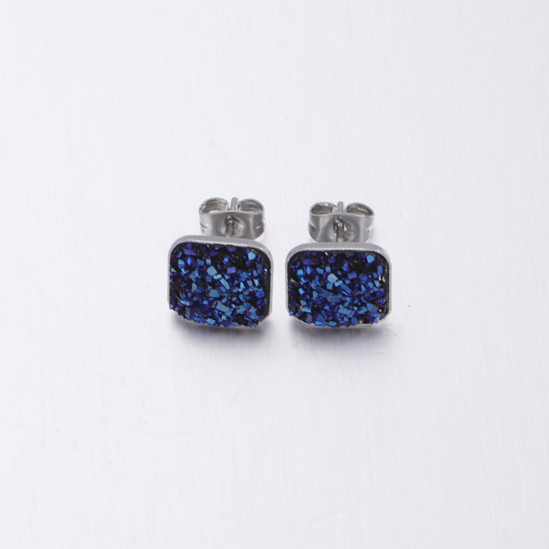 Girls' Sweet Personality Ear Studs Multi-specification Square Concave-convex Vug Starry Rhinestone Earrings