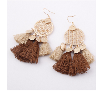 European and American explosions bohemian fringed hollow tassel earrings earrings jewelry