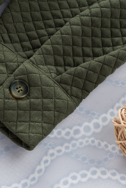 Green Color Block Patchwork Flap Pocket Quilted Shacket