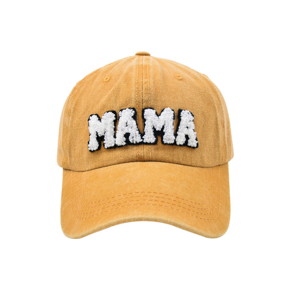 Mama Paste Cloth Embroidery Baseball Hat European And American Mother's Day Hot Sale Worn Looking Washed-out Solid Color Peaked Hat Women