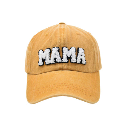 Mama Paste Cloth Embroidery Baseball Hat European And American Mother's Day Hot Sale Worn Looking Washed-out Solid Color Peaked Hat Women